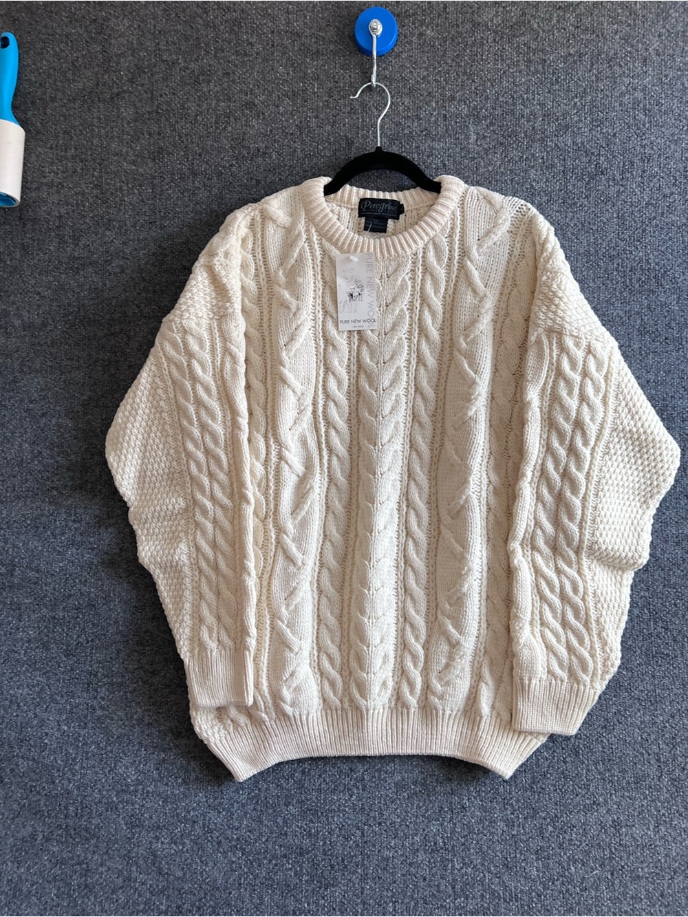 Peregrine England 100% Pure New Wool Cable Knit Fisherman Sweater Ivory XL
